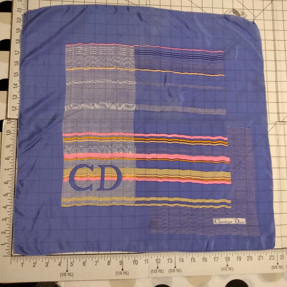 Christian Dior Vintage 80s Periwinkle & Multicolor 100% Silk Scarf - Picture 2 of 7